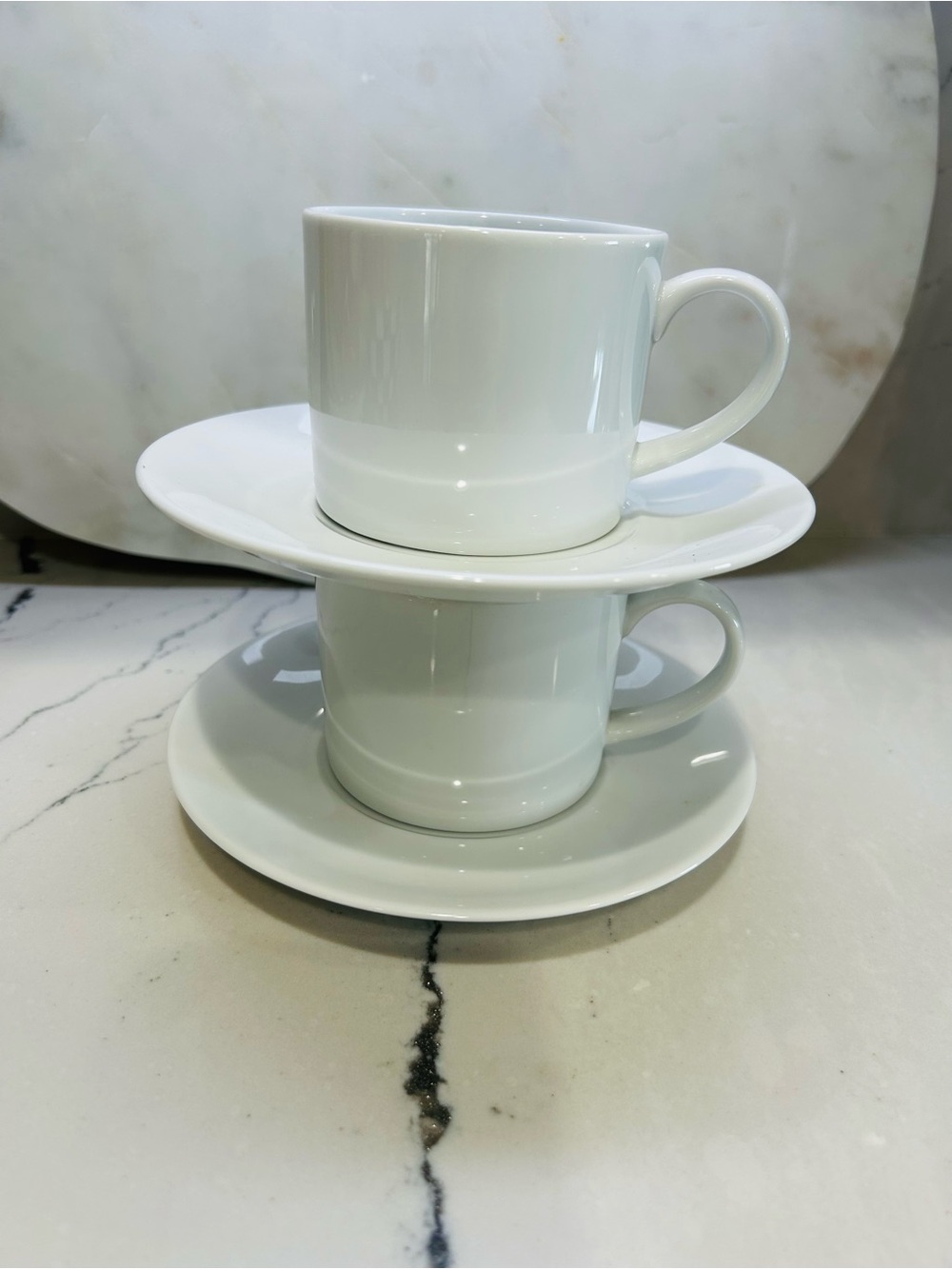 Crate & Barrel White Porcelain Coffee Cup and Saucer Set - Classic White